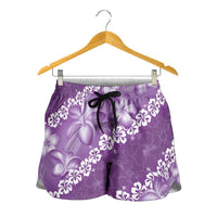 Vintage Purple Polynesia Shorts for Women Plumeria With Hibiscus Tropical Vibes LT14 - Polynesian Pride