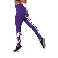 Violet Green Maori Leggings Koru Kowhaiwhai LT7 Violet - Polynesian Pride