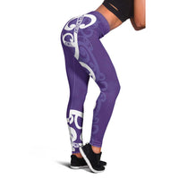 Violet Green Maori Leggings Koru Kowhaiwhai LT7 - Polynesian Pride