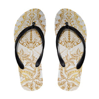 White and Gold Polynesia Flip Flops Plumeria Tattoo With Polynesian Pattern - Polynesian Pride