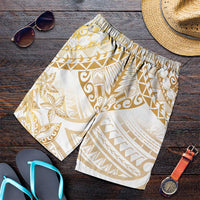 White and Gold Polynesia Shorts for Men Plumeria Tattoo With Polynesian Pattern LT14 White - Polynesian Pride