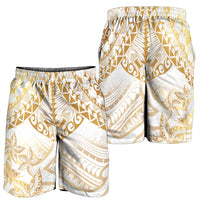 White and Gold Polynesia Shorts for Men Plumeria Tattoo With Polynesian Pattern LT14 - Polynesian Pride