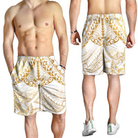 White and Gold Polynesia Shorts for Men Plumeria Tattoo With Polynesian Pattern LT14 - Polynesian Pride