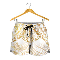 White and Gold Polynesia Shorts for Women Plumeria Tattoo With Polynesian Pattern LT14 - Polynesian Pride