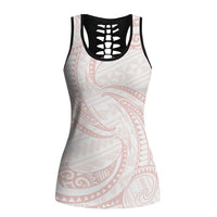 White Sunday Lotu Tamaiti Hollow Tank Top Polynesian Wave Pastel Blush LT9 Female Blush - Polynesian Pride