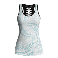 White Sunday Lotu Tamaiti Hollow Tank Top Polynesian Wave Pastel Cyan LT9 Female Cyan - Polynesian Pride
