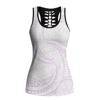 White Sunday Lotu Tamaiti Hollow Tank Top Polynesian Wave Pastel Mauve LT9 Female Mauve - Polynesian Pride
