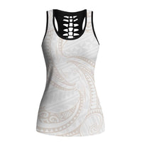 White Sunday Lotu Tamaiti Hollow Tank Top Polynesian Wave Pastel Nude LT9 Female Nude - Polynesian Pride