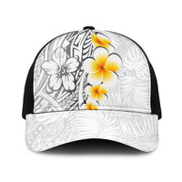 White Tropical Plumeria With Galaxy Polynesian Art Baseball Net Cap LT14 One Size Black White - Polynesian Pride