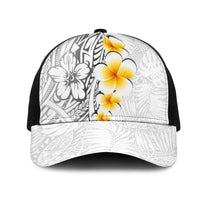 White Tropical Plumeria With Galaxy Polynesian Art Mesh Trucker Cap LT14 One Size Black White - Polynesian Pride