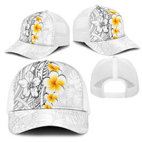 White Tropical Plumeria With Galaxy Polynesian Art Mesh Trucker Cap LT14 - Polynesian Pride