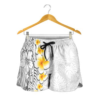 White Tropical Plumeria With Galaxy Polynesian Art Shorts for Women LT14 - Polynesian Pride