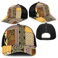 Yellow Aotearoa Kowhaiwhai Pattern Baseball Net Cap NZ Maori Quilt Style - Polynesian Pride