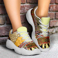 Yellow Aotearoa Kowhaiwhai Pattern Chunky Sneakers NZ Maori Quilt Style - Polynesian Pride