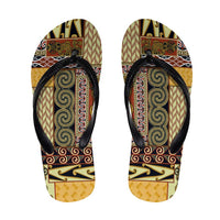 Yellow Aotearoa Kowhaiwhai Pattern Flip Flops NZ Maori Quilt Style - Polynesian Pride