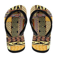 Yellow Aotearoa Kowhaiwhai Pattern Flip Flops NZ Maori Quilt Style - Polynesian Pride