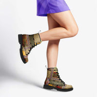 Yellow Aotearoa Kowhaiwhai Pattern Leather Boots NZ Maori Quilt Style - Polynesian Pride