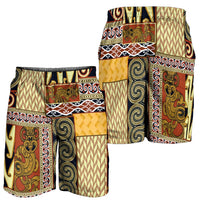 Yellow Aotearoa Kowhaiwhai Pattern Shorts for Men NZ Maori Quilt Style LT14 - Polynesian Pride