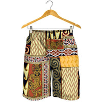 Yellow Aotearoa Kowhaiwhai Pattern Shorts for Men NZ Maori Quilt Style - Polynesian Pride
