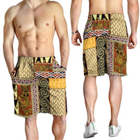 Yellow Aotearoa Kowhaiwhai Pattern Shorts for Men NZ Maori Quilt Style LT14 - Polynesian Pride