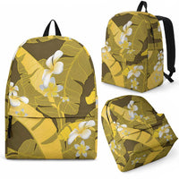 Yellow Banana Leaf Hawaii Backpack Lau Maia Plumeria Tropical Summer Vibes LT14 - Polynesian Pride