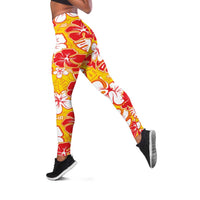 Yellow Hawaii Hibiscus Leggings Tropical Flowers Seamless Pattern LT14 Yellow - Polynesian Pride