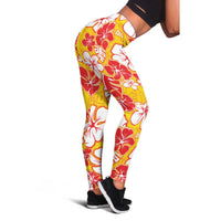Yellow Hawaii Hibiscus Leggings Tropical Flowers Seamless Pattern LT14 - Polynesian Pride