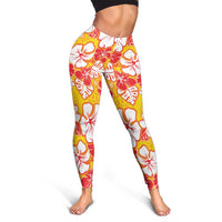 Yellow Hawaii Hibiscus Leggings Tropical Flowers Seamless Pattern LT14 - Polynesian Pride