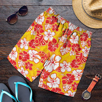 Yellow Hawaii Hibiscus Shorts for Men Tropical Flowers Seamless Pattern - Polynesian Pride