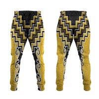 Yellow Niho Taniwha Mix Poutama Jogger Pants Unique Taniko Aotearoa LT01 Yellow - Polynesian Pride