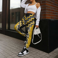 Yellow Niho Taniwha Mix Poutama Jogger Pants Unique Taniko Aotearoa LT01 - Polynesian Pride