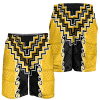 Yellow Niho Taniwha Mix Poutama Shorts for Men Unique Taniko Aotearoa LT01 - Polynesian Pride