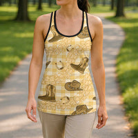 Yellow Palaka Hawaii Cowboy Hollow Tank Top Puakenikeni Lei Paniolo Papale Seamless Vibes - Polynesian Pride