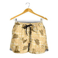 Yellow Palaka Hawaii Cowboy Shorts for Women Puakenikeni Lei Paniolo Papale Seamless Vibes - Polynesian Pride