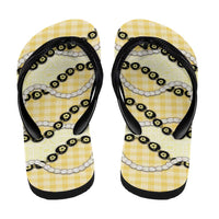 Yellow Palaka Hawaii Flip Flops Kukui Nut Pikake Lei Hawaiian Tapa Pattern - Polynesian Pride