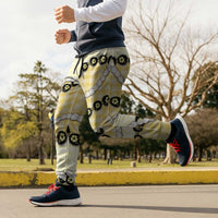 Yellow Palaka Hawaii Jogger Pants Kukui Nut Pikake Lei Hawaiian Tapa Pattern LT14 - Polynesian Pride