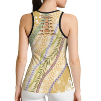 Yellow Palaka Hawaii Leis Hollow Tank Top Hawaiian-plaid Elegant Tropical Vibes LT14 - Polynesian Pride