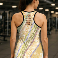 Yellow Palaka Hawaii Leis Hollow Tank Top Hawaiian-plaid Elegant Tropical Vibes LT14 - Polynesian Pride