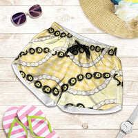 Yellow Palaka Hawaii Shorts for Women Kukui Nut Pikake Lei Hawaiian Tapa Pattern LT14 Yellow - Polynesian Pride