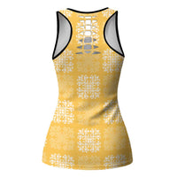 Yellow Palaka Quilt Hawaii Hollow Tank Top Traditional Hawaii-plaid Pattern - Polynesian Pride