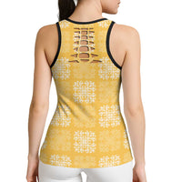 Yellow Palaka Quilt Hawaii Hollow Tank Top Traditional Hawaii-plaid Pattern - Polynesian Pride