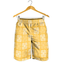 Yellow Palaka Quilt Hawaii Shorts for Men Traditional Hawaii-plaid Pattern LT14 - Polynesian Pride