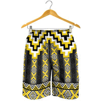 Yellow Taniko Aotearoa Shorts for Men Niho Taniwha Mix Poutama LT14 - Polynesian Pride