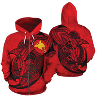 Papua New Guinea Zip up Hoodie Shark of Freedom Flying With Bird of Paradise TH0 Unisex Red - Polynesian Pride
