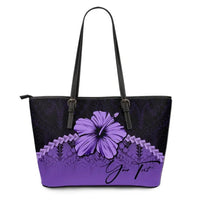 (Custom Personalised) Polynesian Leather Tote Bag Hibiscus Personal Signature Purple - Polynesian Pride