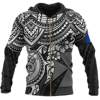 Wallis and Futuna Polynesian Hoodie (Zip up) White Turtle Unisex BLACK - Polynesian Pride