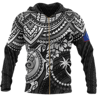 Chuuk Polynesian Hoodie (Zip up) White Turtle Unisex WHITE - Polynesian Pride