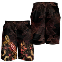 New Caledonia Polynesian Men's Shorts - Turtle With Blooming Hibiscus Gold - Polynesian Pride