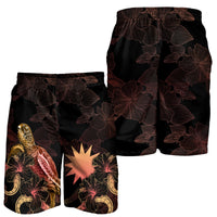 Nauru Polynesian Men's Shorts - Turtle With Blooming Hibiscus Gold - Polynesian Pride