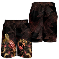 Tonga Polynesian Men's Shorts - Turtle With Blooming Hibiscus Gold - Polynesian Pride